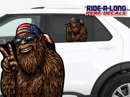 *NEW! Bigfoot USA Peace *RIDE A LONG* Perforated Decal