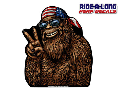 *NEW! Bigfoot USA Peace *RIDE A LONG* Perforated Decal